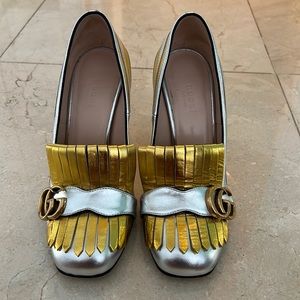 Gucci Marmont Leather Heels Gold and Silver Size 38